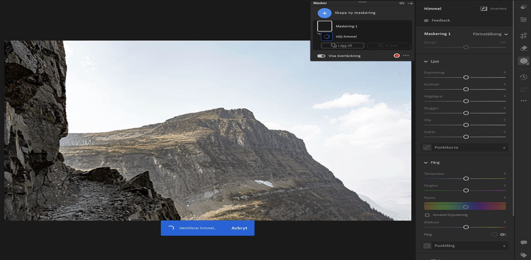 Markera himmel i Lightroom