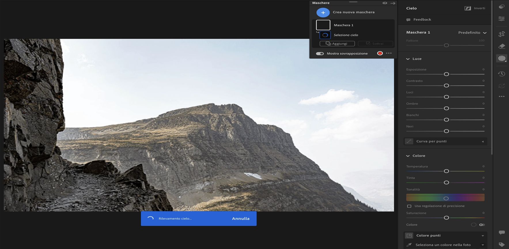 Selezionare il cielo in Lightroom