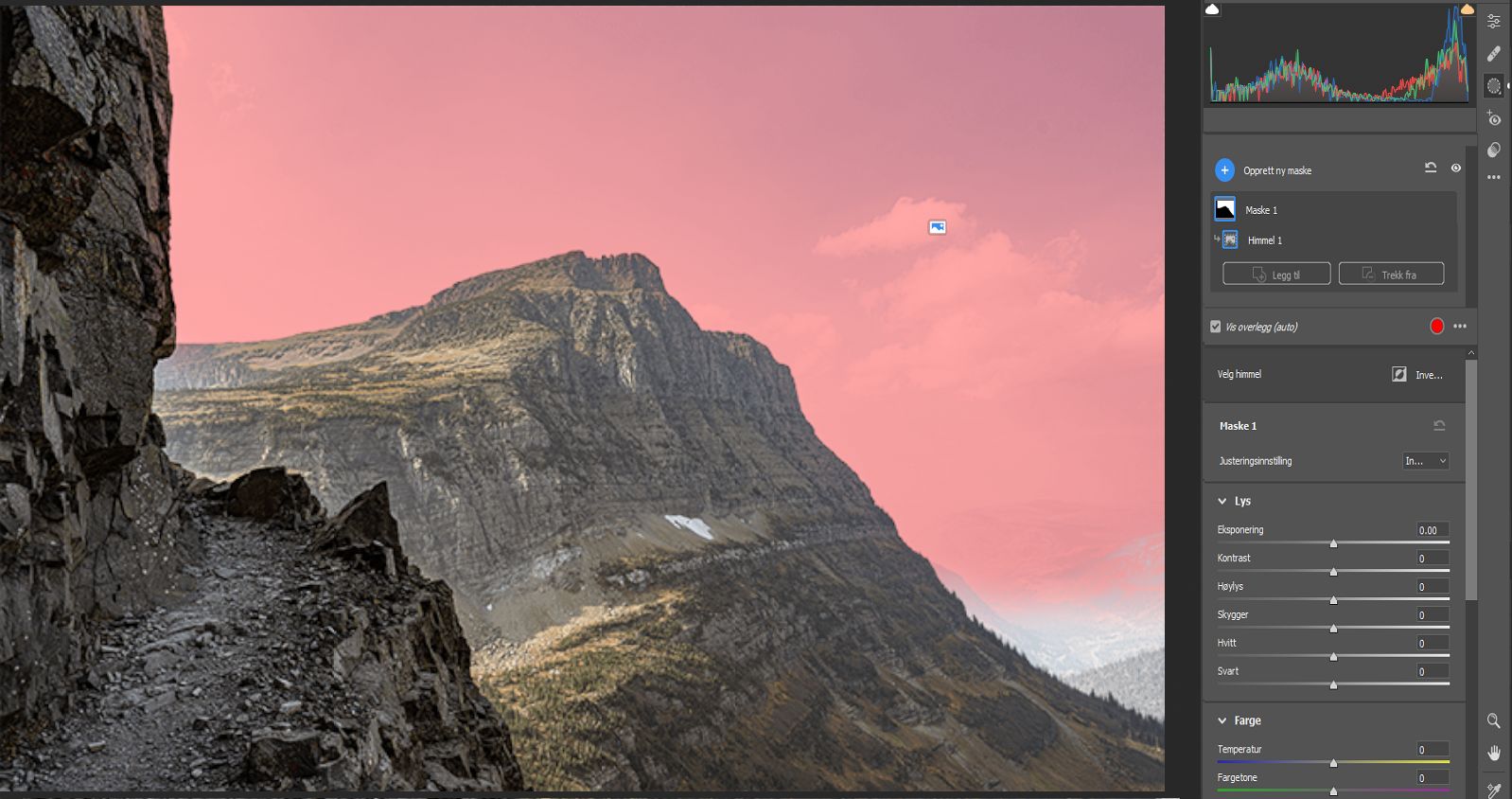 Velge himmel i Camera Raw