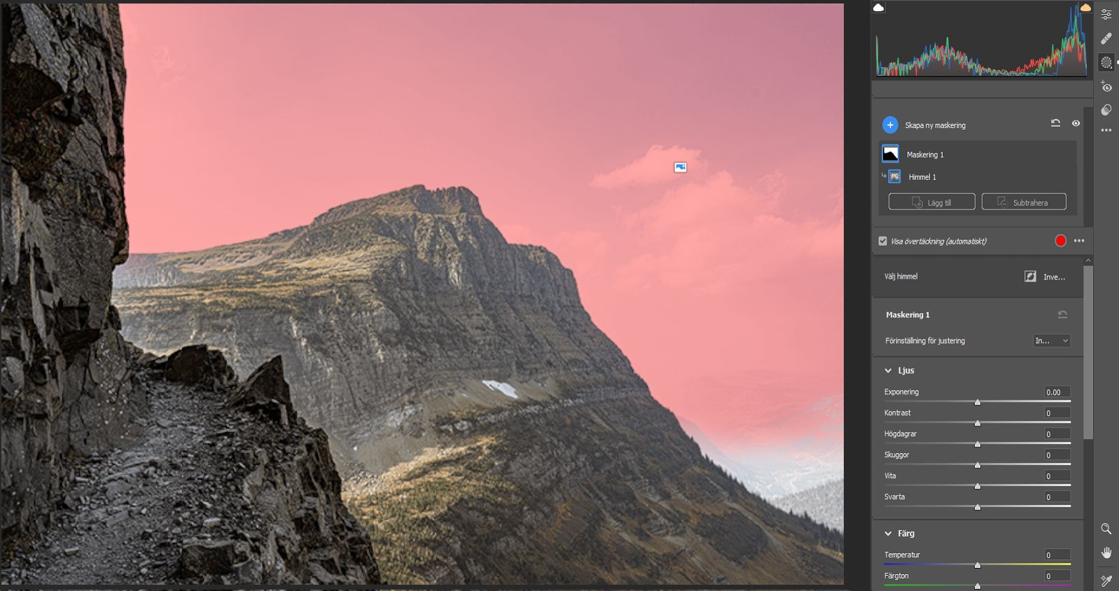 Markera himmel i Camera Raw