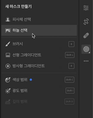 마스크에서 하늘 선택 