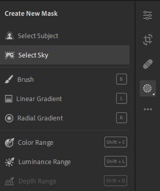 Sélectionner le ciel dans Masquage 