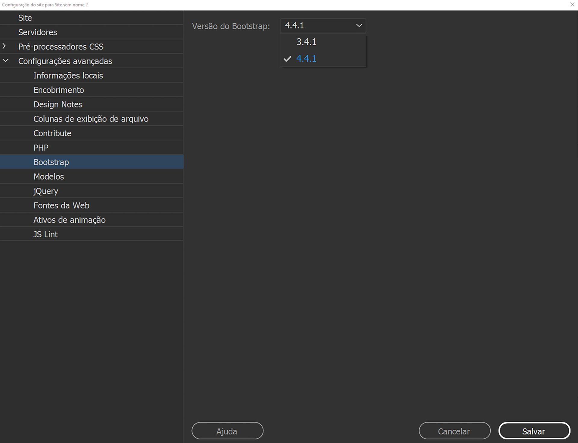 Selecione a versão 4.4.1 do Bootstrap