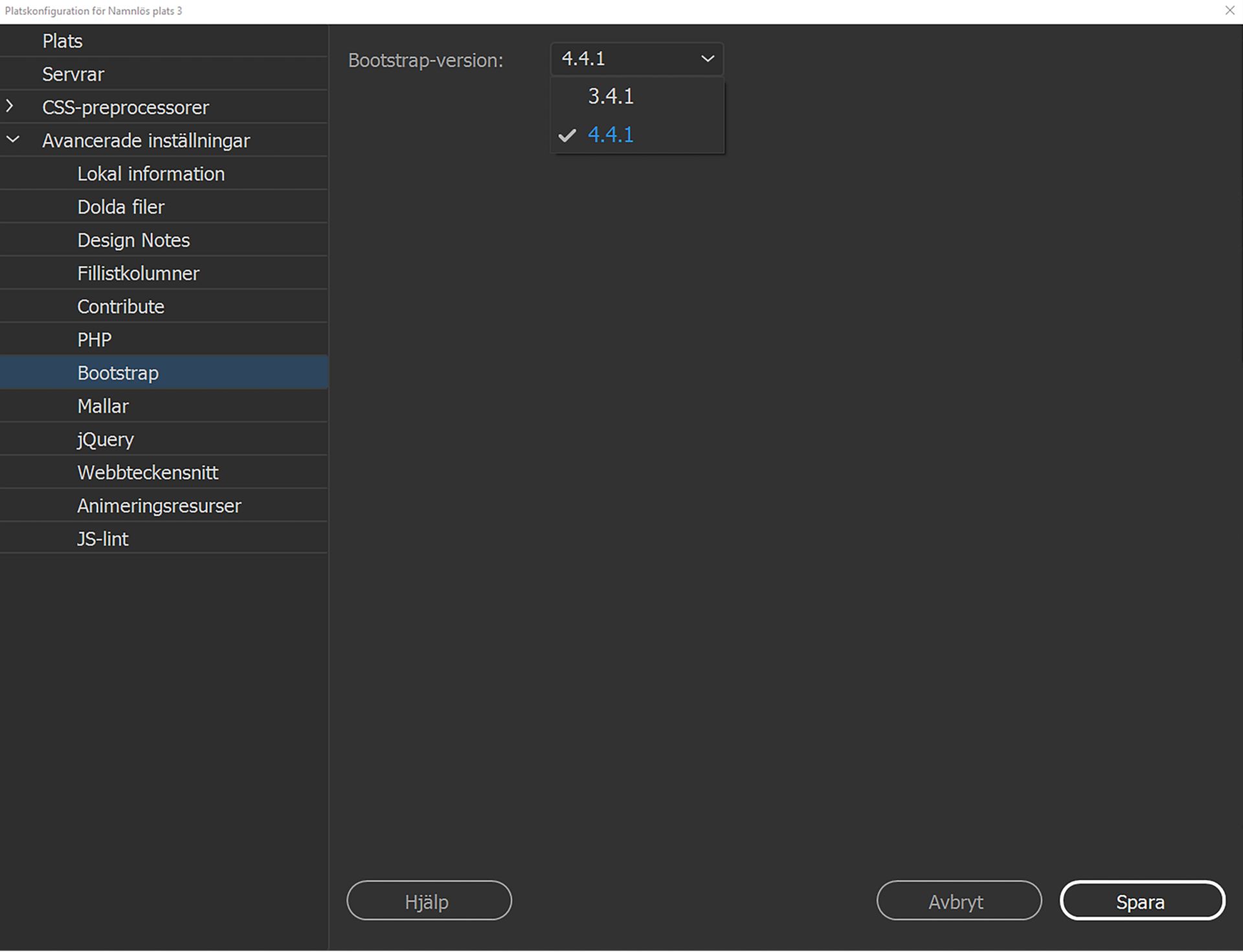 Välj Bootstrap-version 4.4.1