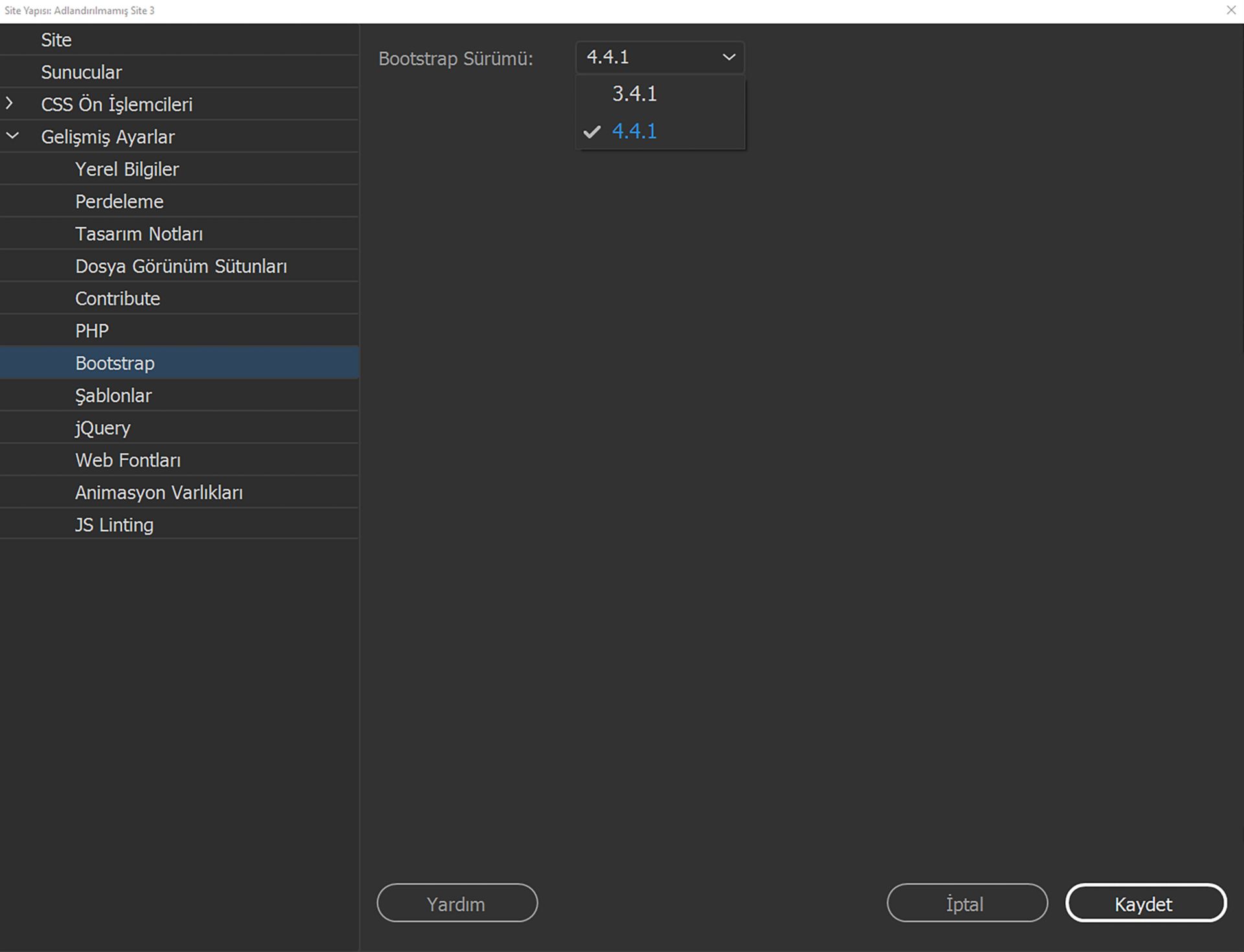 Bootstrap sürüm 4.4.1'i seçin