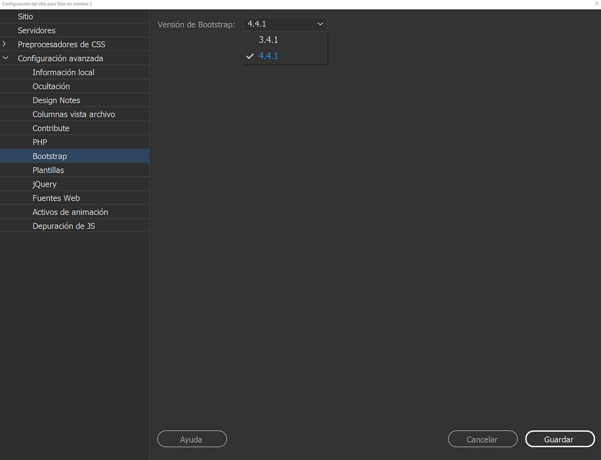 Seleccionar la versión 4.4.1 de Bootstrap