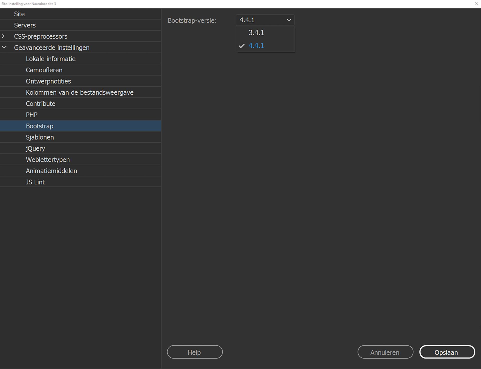 Bootstrap-versie 4.4.1 selecteren
