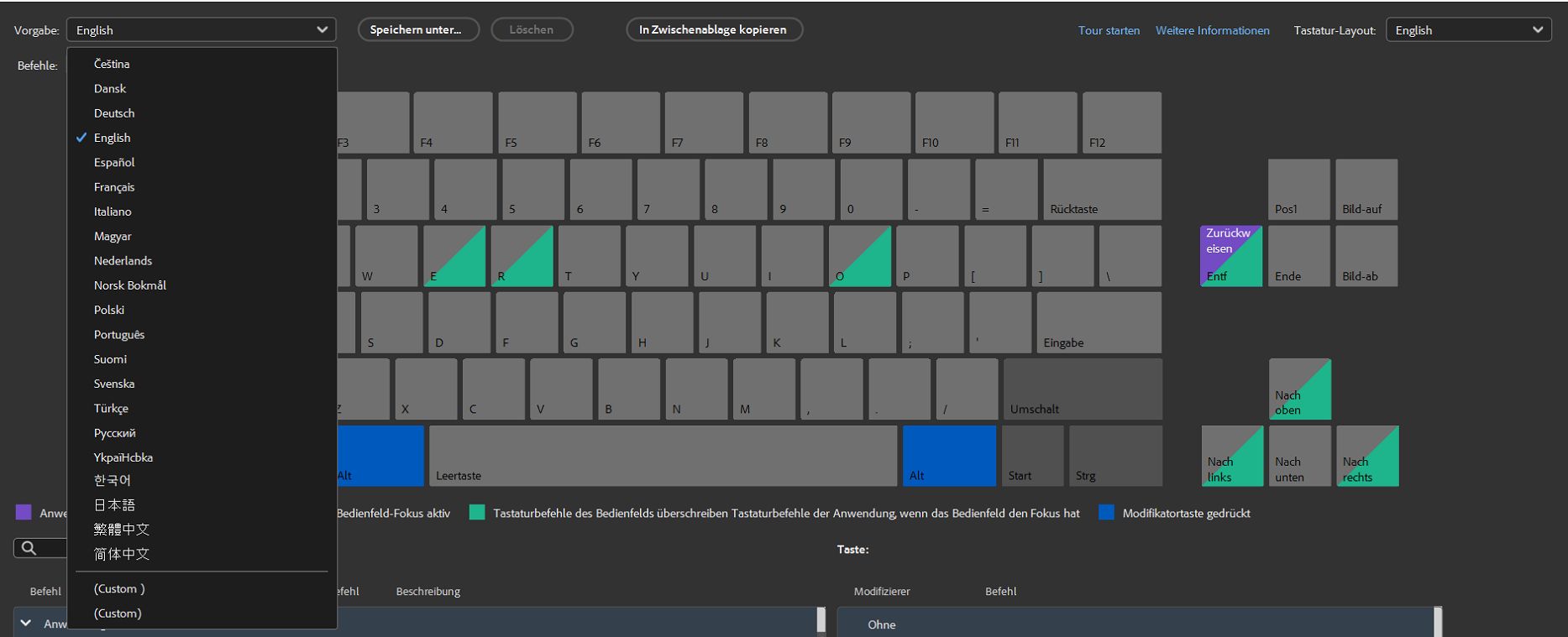 Wähle die Standardvorgaben aus der Vorgaben-Dropdown-Liste aus.