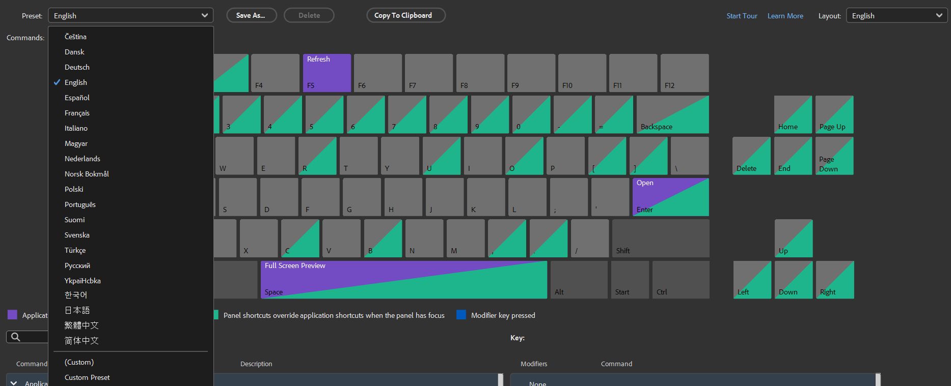 Select the default presets from the Preset drop-down list.