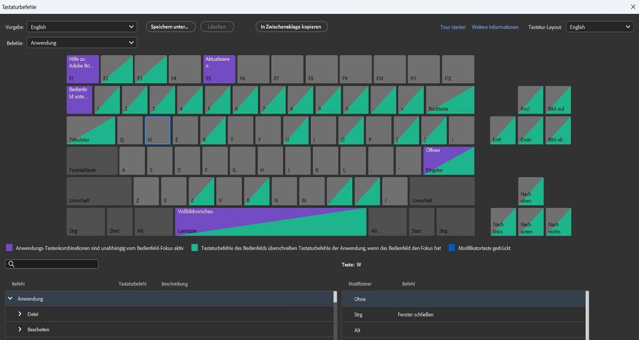 Wähle die gewünschte Taste im visuellen Tastaturlayout aus.
