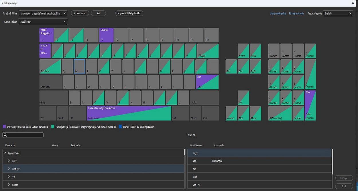 Vælg den ønskede tast fra det visuelle tastaturlayout.