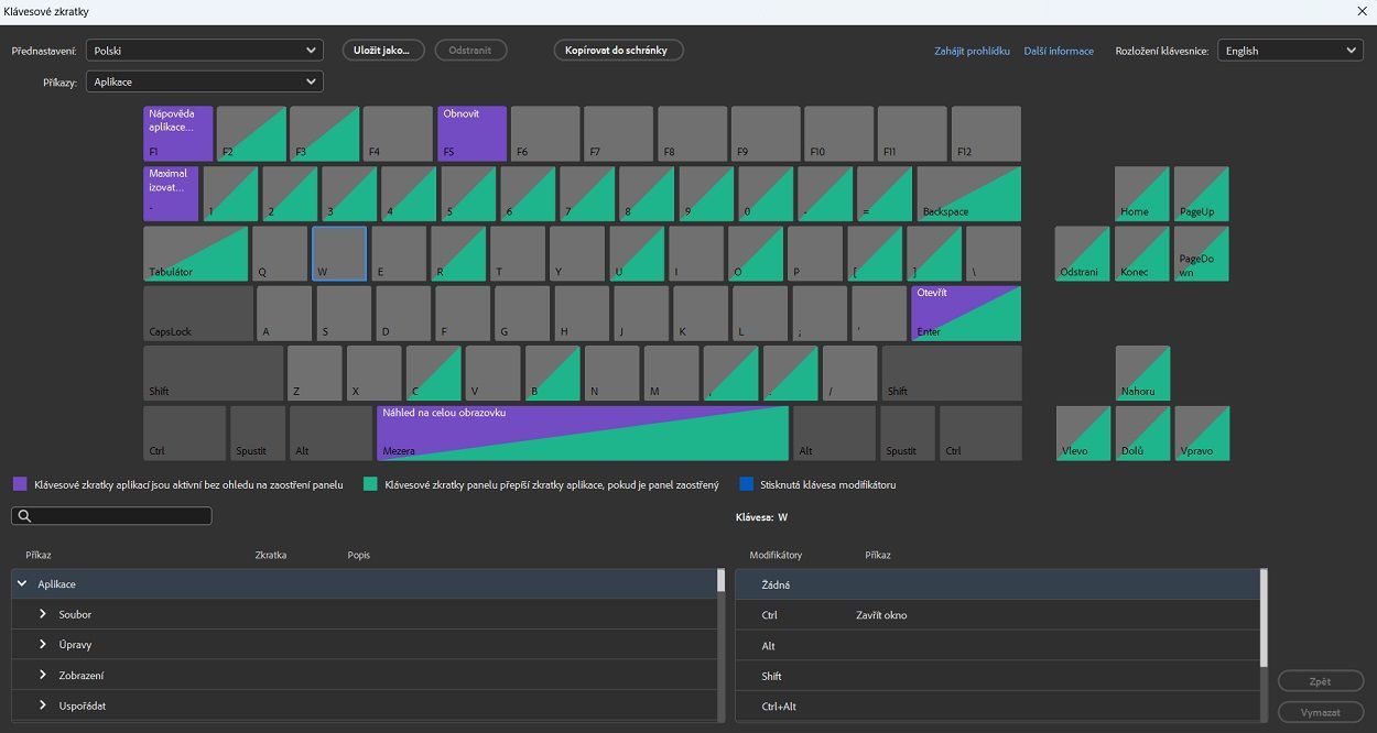 Ve vizuálním rozvržení vizuální klávesnice vyberte požadovanou klávesu.