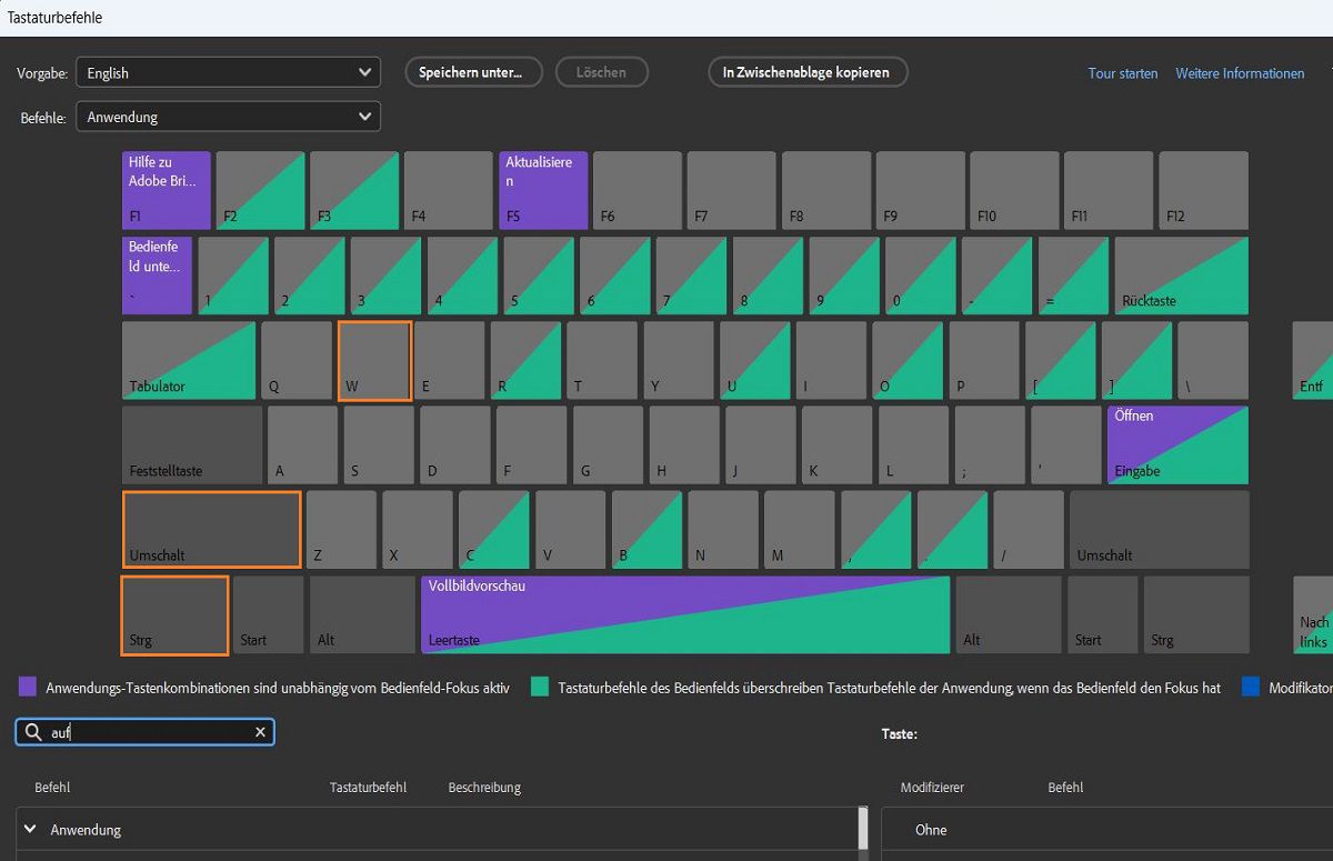 Wähle den gewünschten Tastaturbefehl aus, den du dem Befehl zuweisen möchtest.