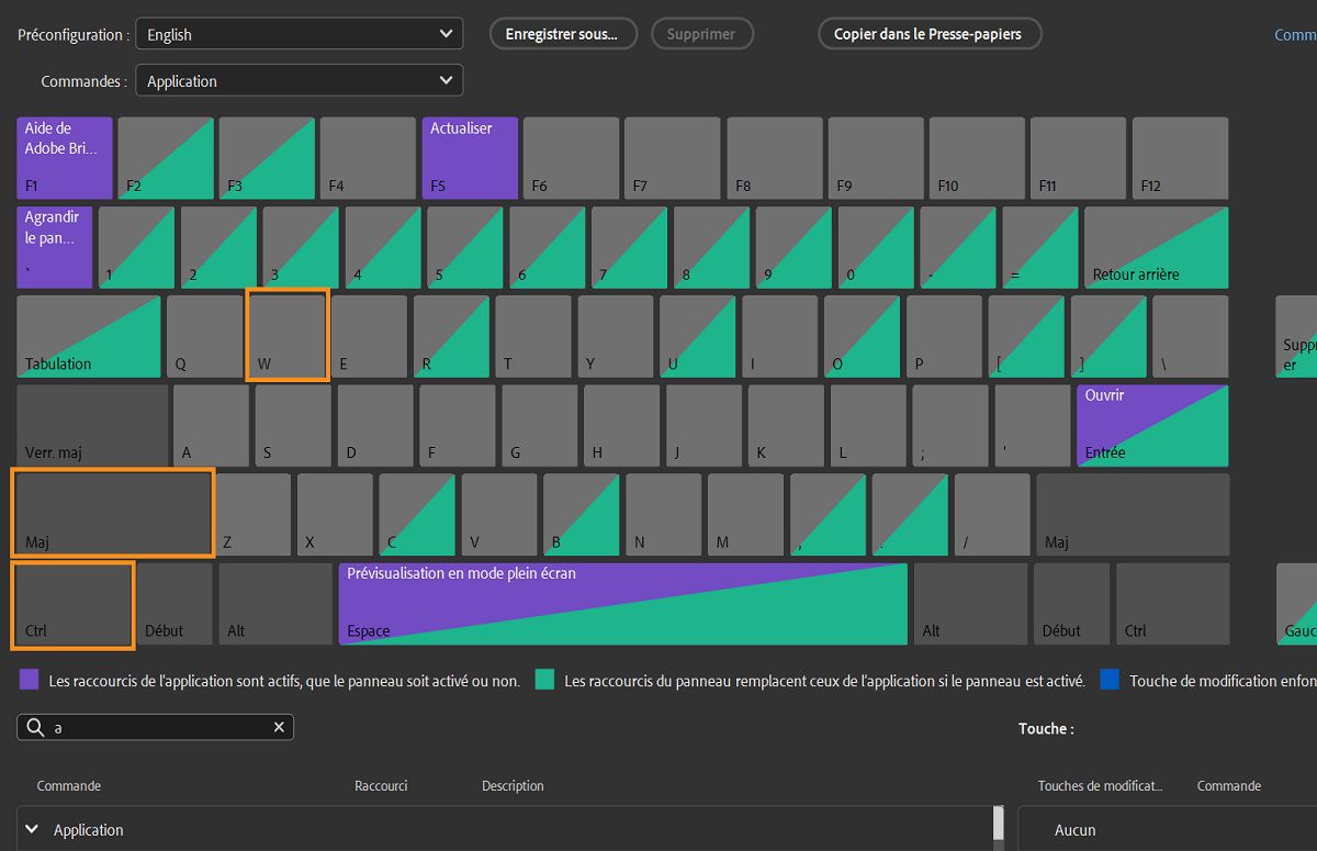 Sélectionnez le raccourci clavier que vous souhaitez affecter à la commande.