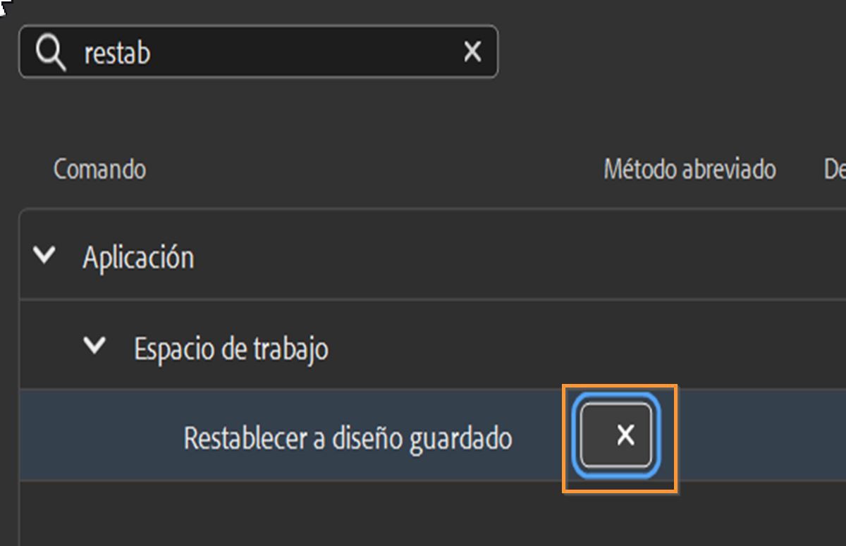 Seleccione la columna Método abreviado para mostrar el cuadro de edición.