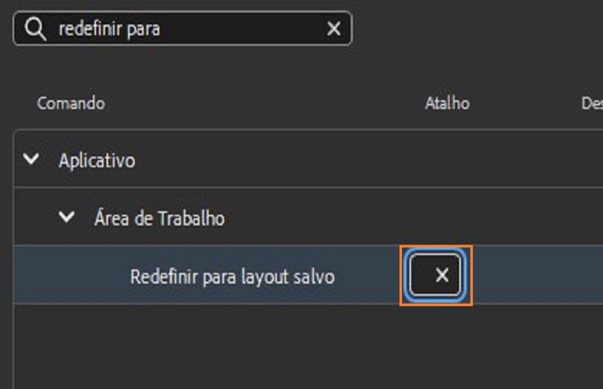 Selecione a coluna Atalho para exibir a caixa Editar.