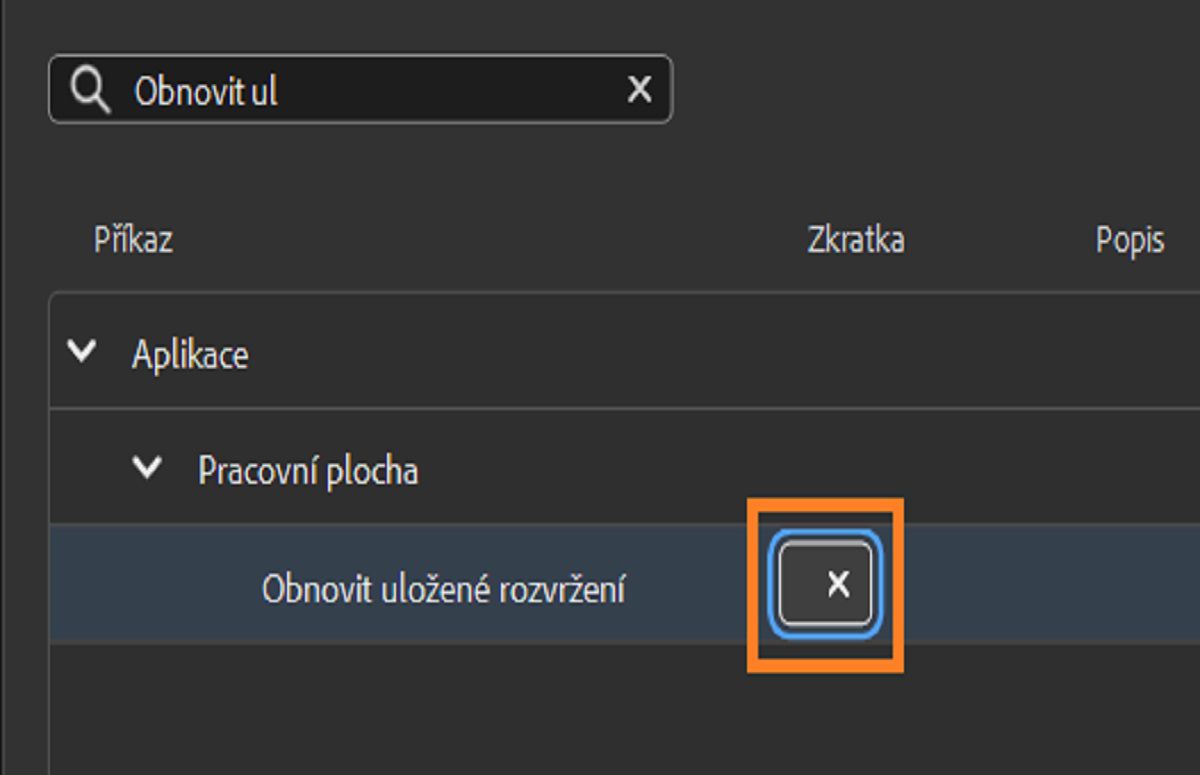 Výběrem sloupce Zkratka zobrazíte pole Upravit.