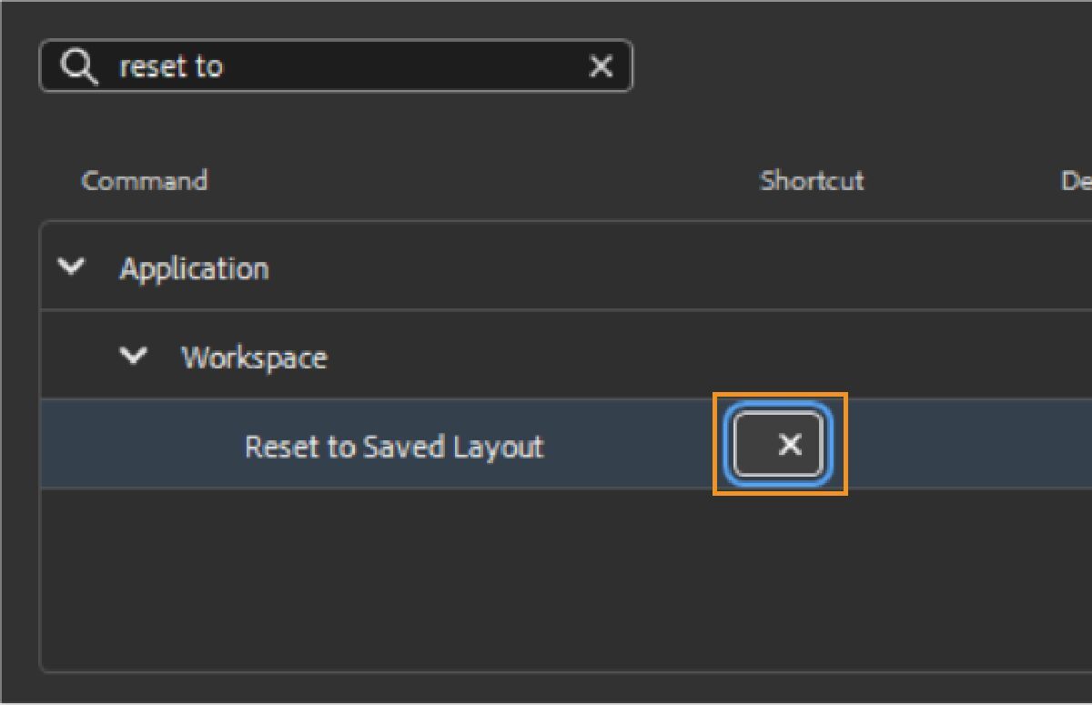 Select the Shortcut column to reveal the Edit box.