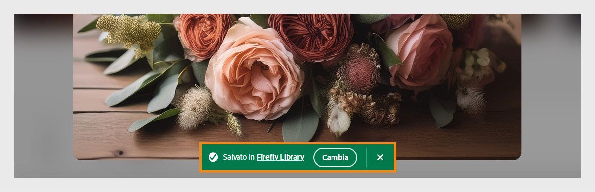 L'avviso popup di notifica viene visualizzato una volta salvata l'immagine nella cartella specificata della libreria Creative Cloud.