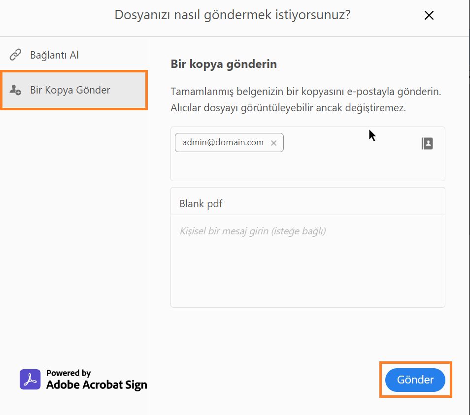 Doldurulup imzalanan formun kopyasını gönderme