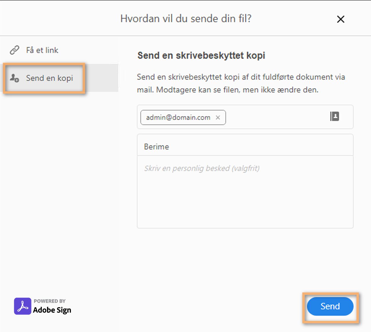 Send en kopi af den udfyldte og underskrevne formular