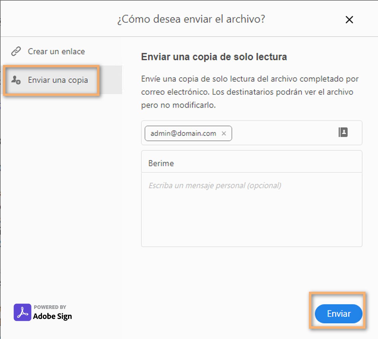 Envío de una copia del formulario rellenado y firmado