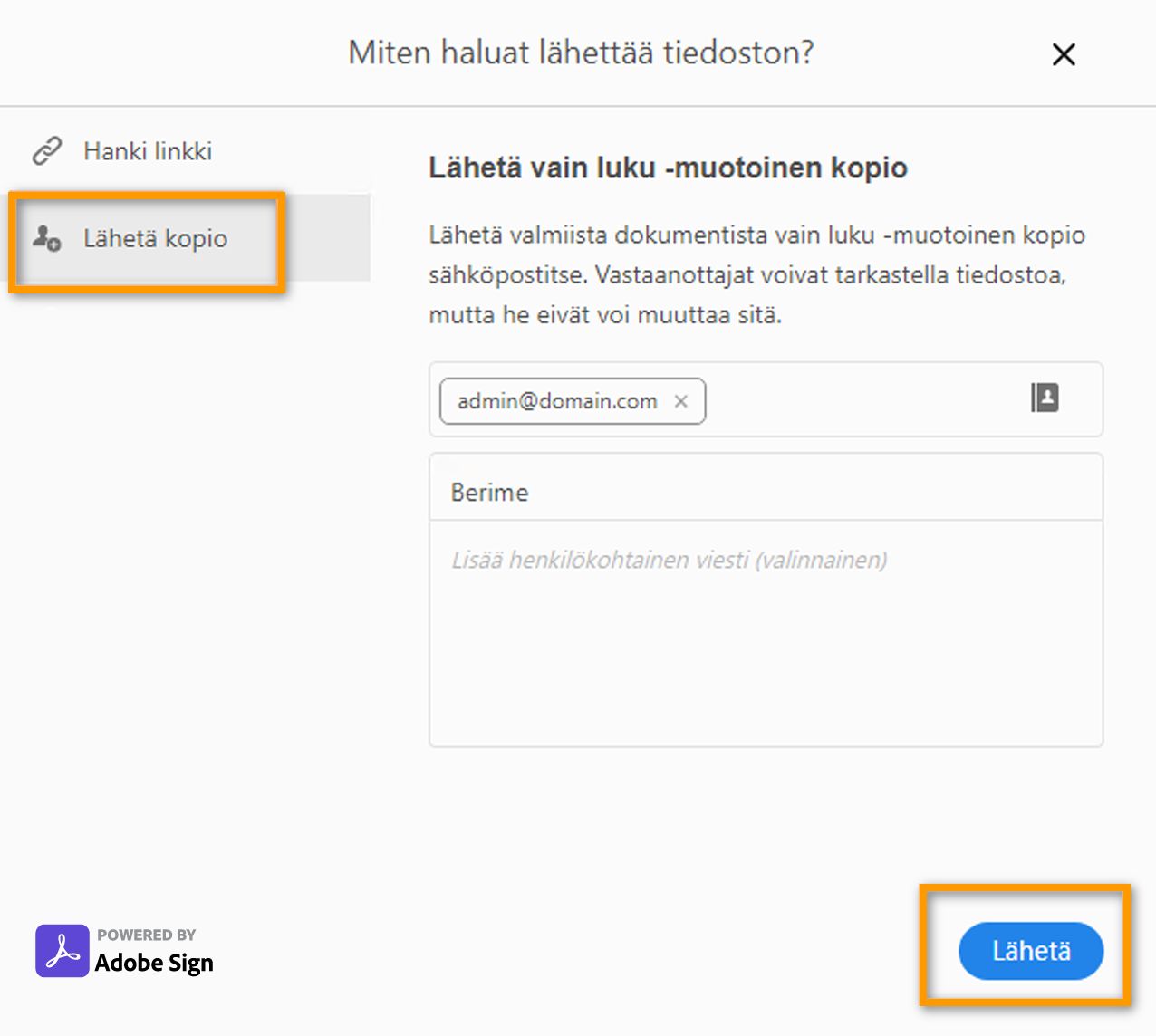 Lähetä kopio täytetystä ja allekirjoitetusta lomakkeesta