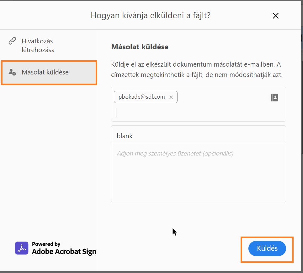 A kitöltött és aláírt űrlap másolatának elküldése
