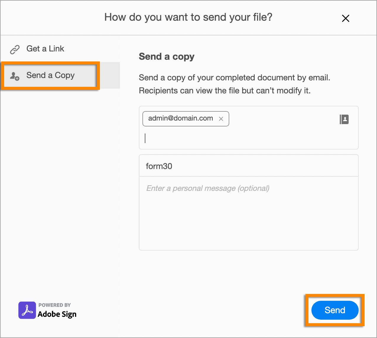 إرسال نسخة من النموذج المعبأ والموقّع