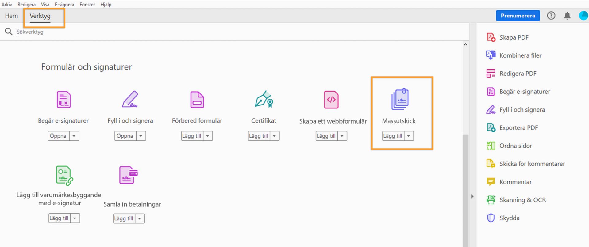 Begär signaturer i bulk