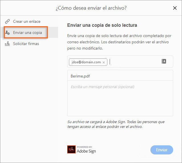 Envío de una copia del formulario rellenado y firmado