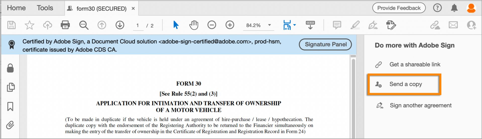 انقر فوق Send a Copy