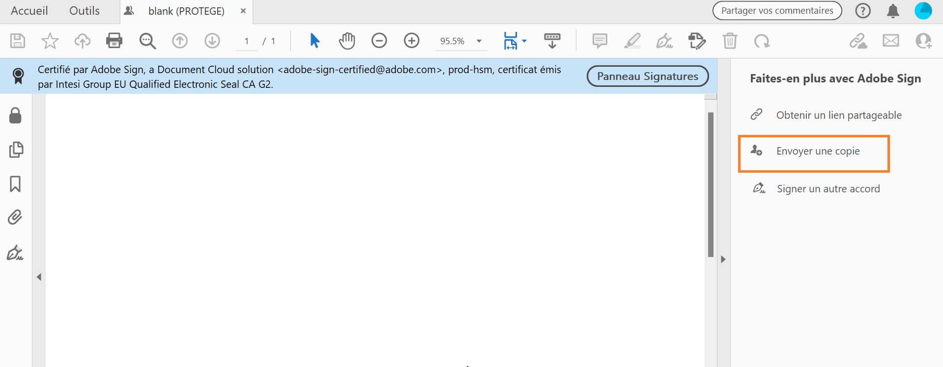 Clic sur Envoyer une copie