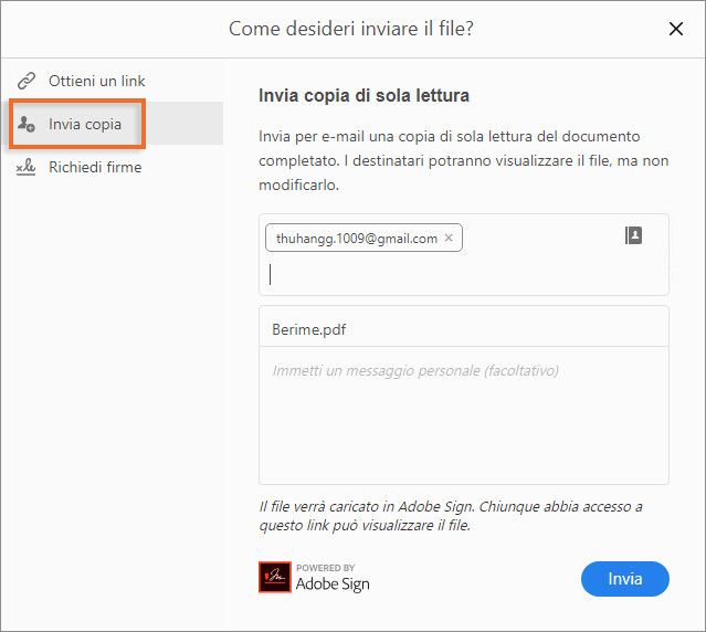 È possibile inviare una copia del modulo compilato e firmato.