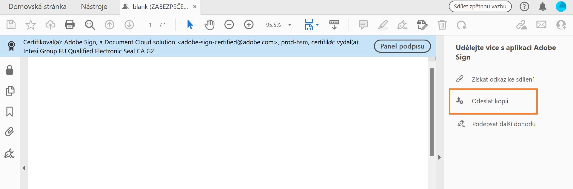 Klikněte na možnost Odeslat kopii