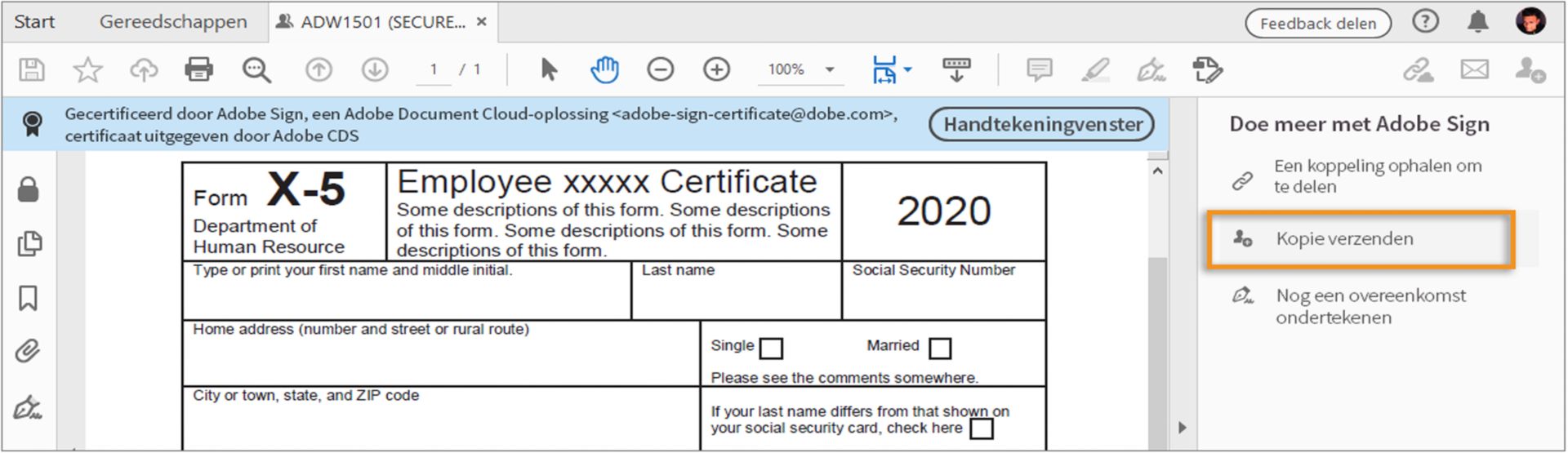 Klikken op Een kopie verzenden