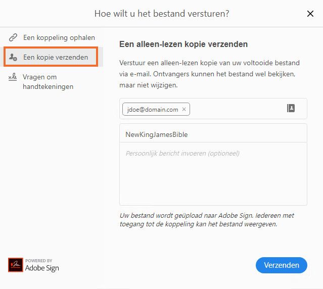 Een kopie van het ingevulde en ondertekende formulier verzenden