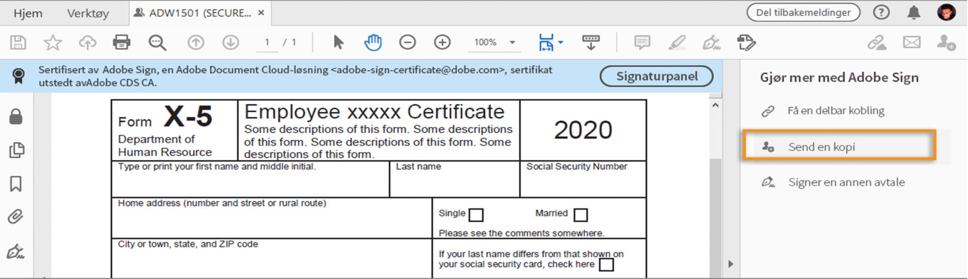 Klikk på Send en kopi