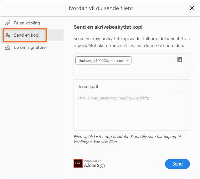 Sende en kopi av det utfylte og signerte skjemaet