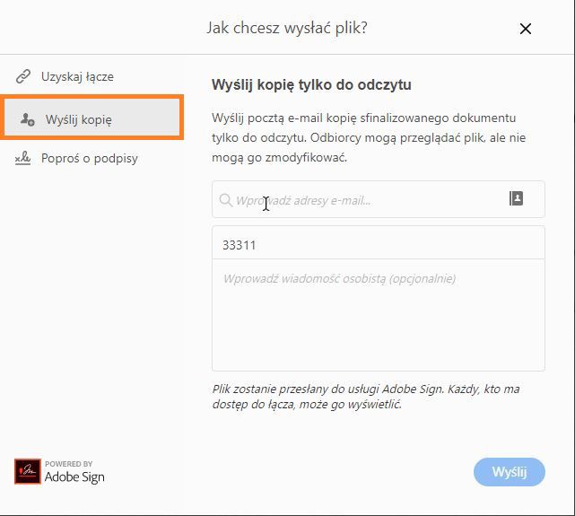 Wysyłanie kopii wypełnionego i podpisanego formularza
