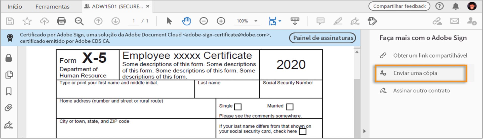 Clique em Enviar uma cópia