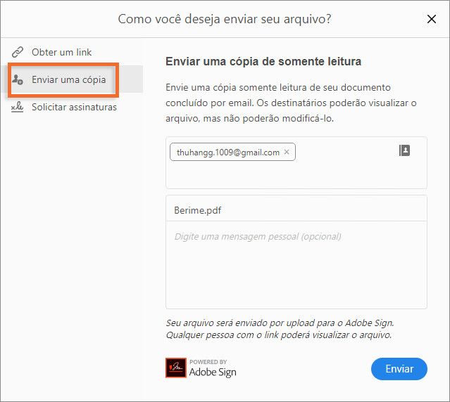 Enviar uma cópia do formulário preenchido e assinado