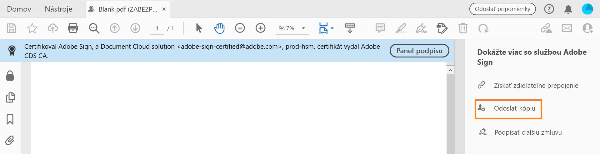 Kliknutím odoslať kópiu
