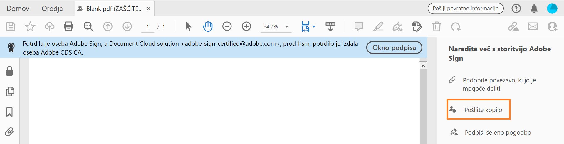 Kliknite možnost Pošlji kopijo.
