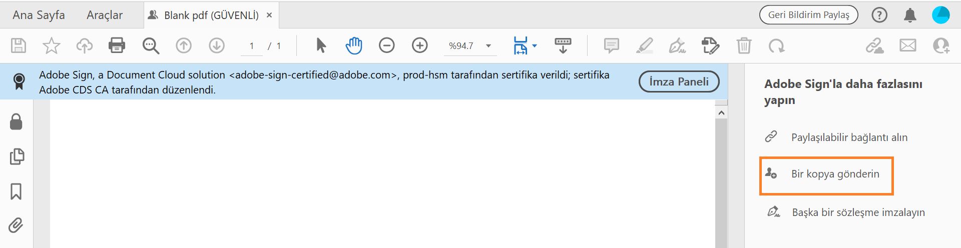 Bir Kopya Gönder'i tıklatın