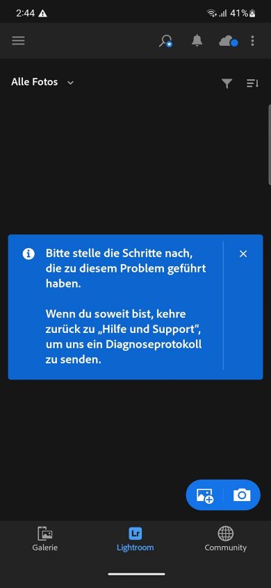Über dem Bildschirm des Diagnoseprotokolls wird ein Coachmark angezeigt, das darauf hinweist, dass die Schritte für das Problem wiederholt werden sollen.