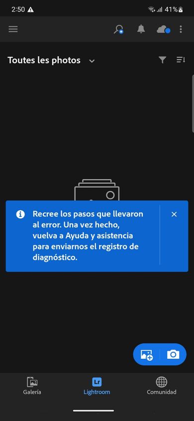 Se muestra una guía sobre la pantalla de registro de diagnóstico, indicando al usuario que debe recrear los pasos del problema.