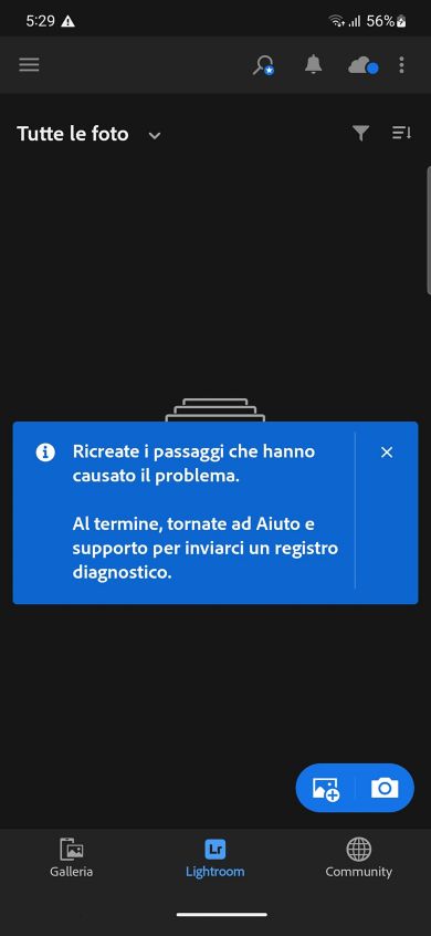 Viene visualizzato un indicatore sulla schermata del log diagnostico che informa l'Utente di ricreare i passaggi per il problema.