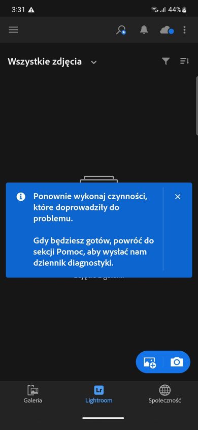 Na ekranie dziennika diagnostycznego wyświetlana jest wskazówka informująca użytkownika o potrzebie odtworzenia kroków problemu.