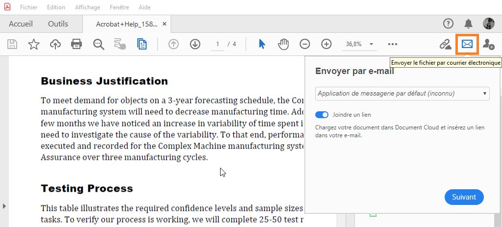 Envoyer le fichier PDF par e-mail